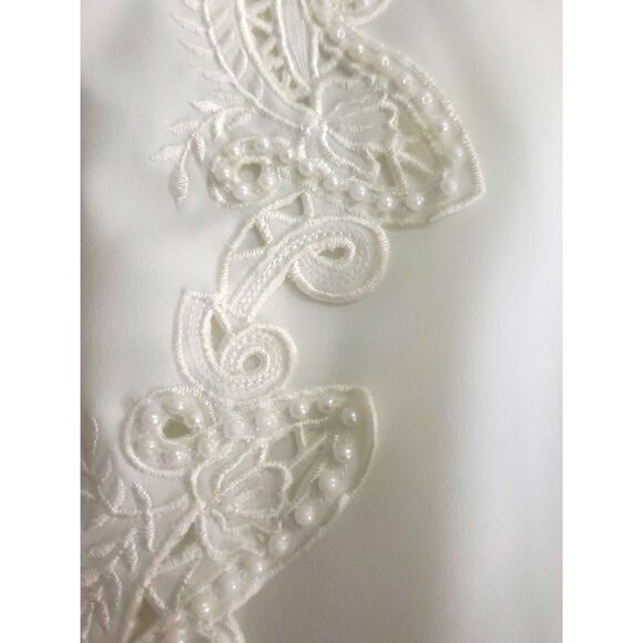 Kathy Che White Satin Pearl Button Up Blouse Size 12 - Picture 7 of 8